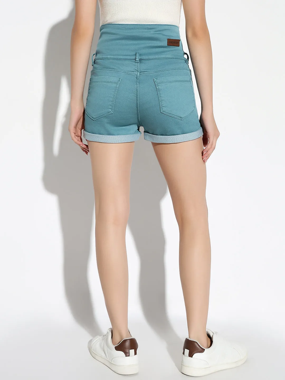 Women Teal Mid-Rise Slim Fit Shorts