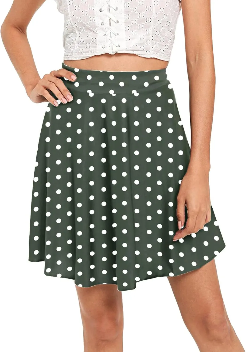 Womens A Line Midi Skirt Flared High Waist Skirts Polka Dot Pleated Ruffle Hem Vintage Mini Skirt for Women Dress