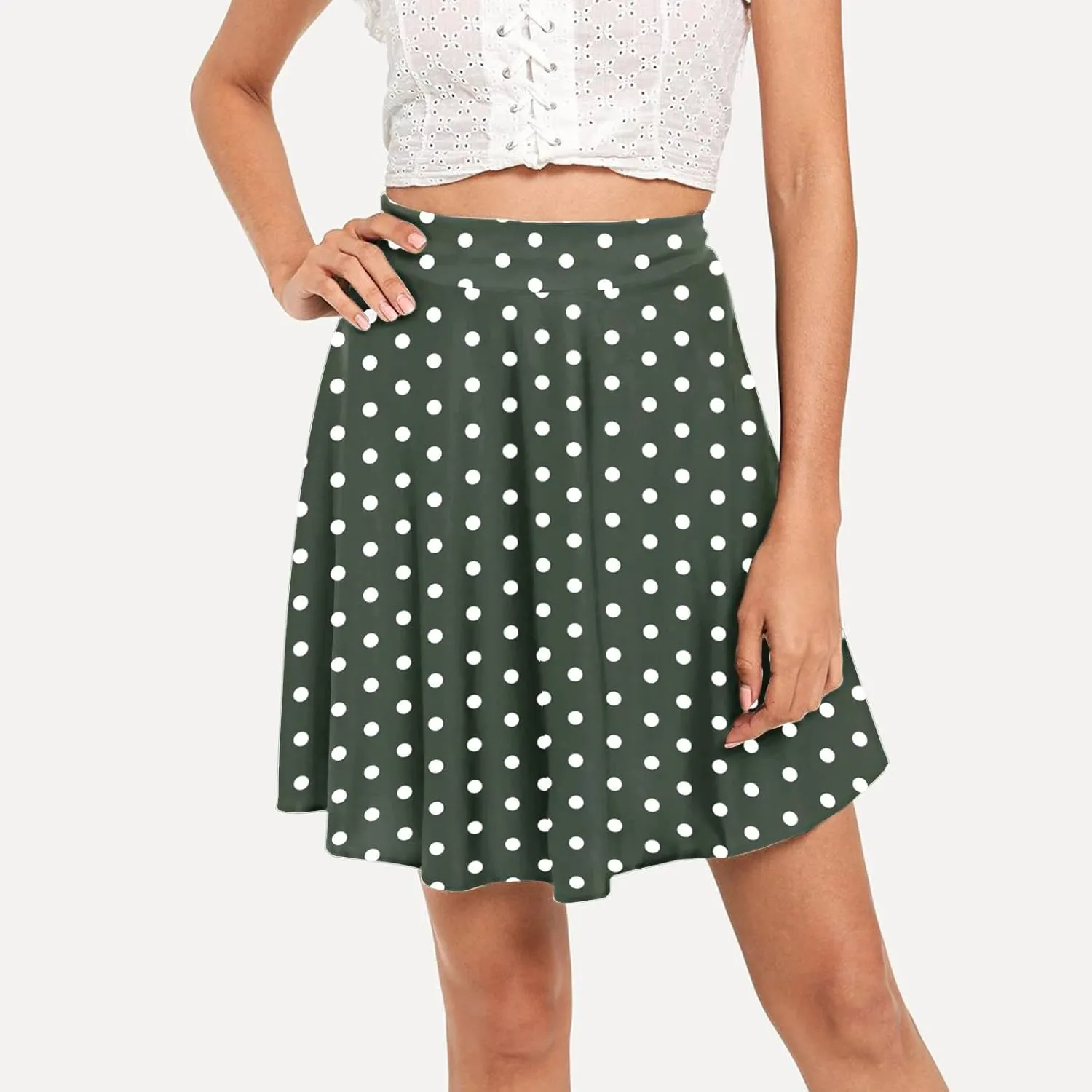 Womens A Line Midi Skirt Flared High Waist Skirts Polka Dot Pleated Ruffle Hem Vintage Mini Skirt for Women Dress