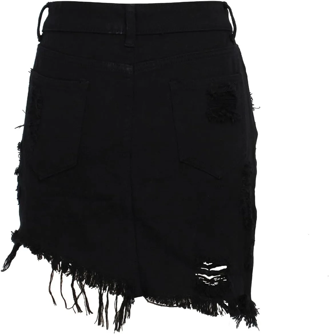 Women's Casual Ripped Jean Skirt High Waisted A-Line Button Hole Wrap Denim Jean Skirt Mini Skirt