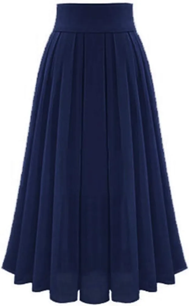 Women's Chiffon Midi Skirt High Waisted Flowy Pleated Skirts Elastic A-Line Long Skirts Casual Summer Maxi Long Skirts