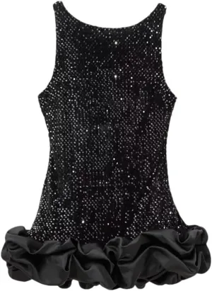 Women's Elegant Party Dresses Round Neck Sleeveless Camisole Dress Layered Decoration Short Backless Dress