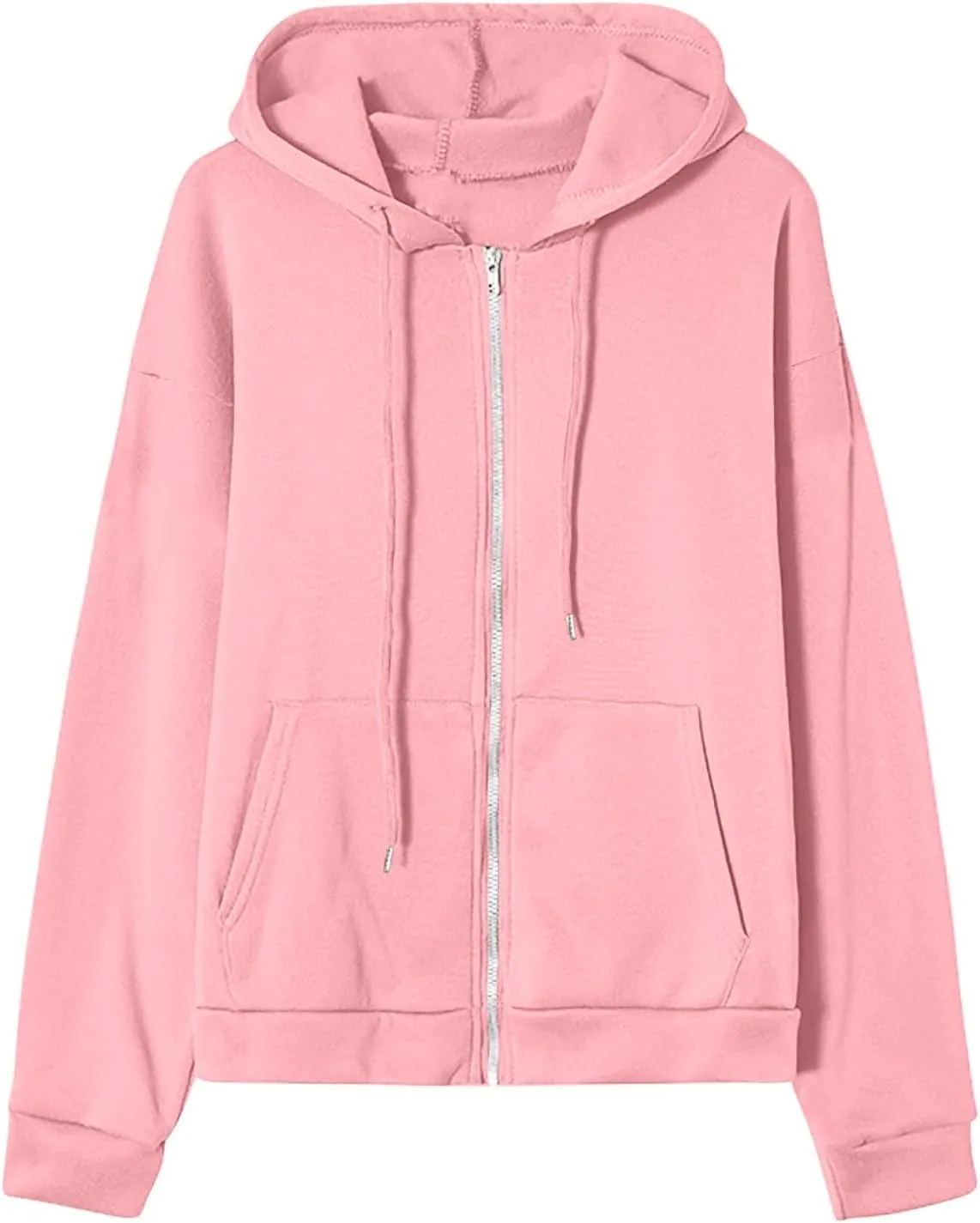 Womens Essentials Hoodie Plus Size Loose Fit Zipper Outfits Long Sleeve Solid Jackets Fashion Outdoor Sweatshirt