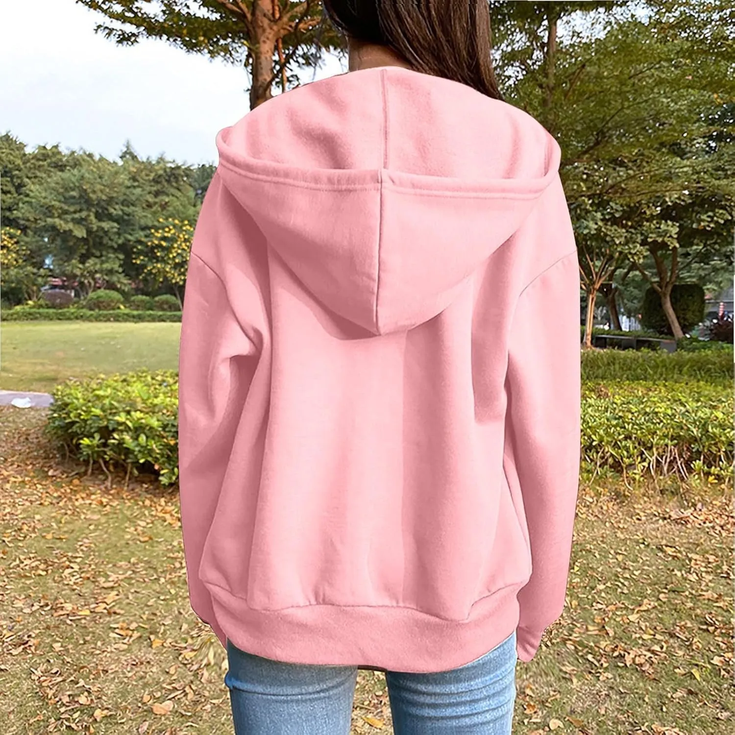 Womens Essentials Hoodie Plus Size Loose Fit Zipper Outfits Long Sleeve Solid Jackets Fashion Outdoor Sweatshirt