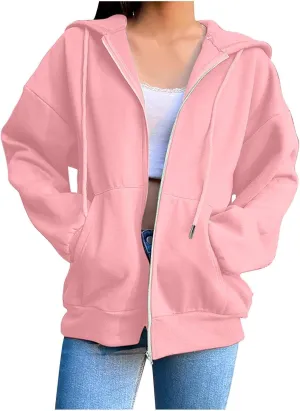 Womens Essentials Hoodie Plus Size Loose Fit Zipper Outfits Long Sleeve Solid Jackets Fashion Outdoor Sweatshirt