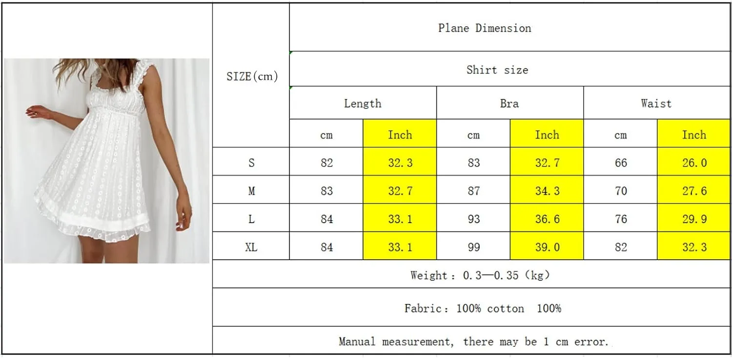 Womens Eyelet Dresses Summer Square Neck Sleeveless Babydoll Mini Dress Casual A-Line Boho Floral Beach Sundress