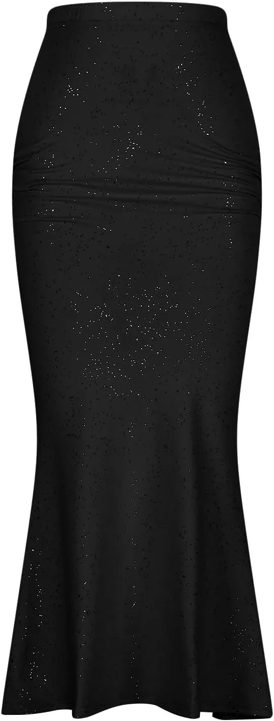 Women's Fashion Sequin Mermaid Skirt, High Waisted Bodycon Party Evening Clothes Ruffled Hem Elegance Sparkly Skirts