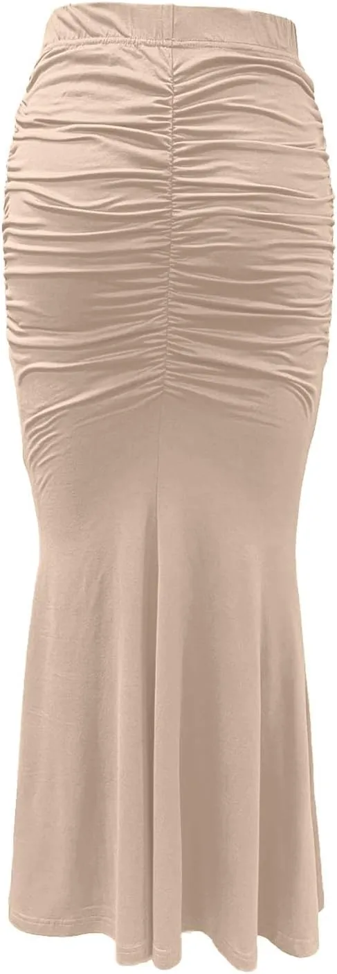Womens Maxi Bodycon Long Skirt Dressy Elegant High Waisted Ruffle Ruched Flowy Mermaid Skirts Evening Party Clubwear