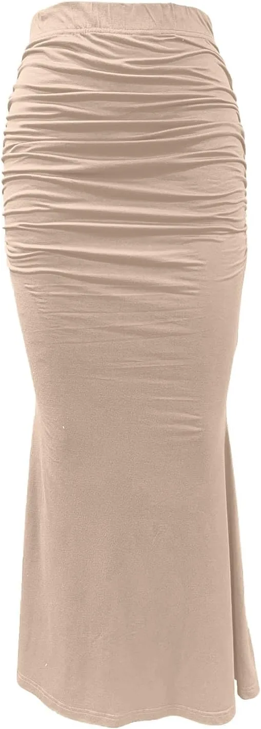 Womens Maxi Bodycon Long Skirt Dressy Elegant High Waisted Ruffle Ruched Flowy Mermaid Skirts Evening Party Clubwear