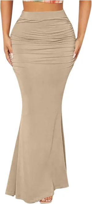 Womens Maxi Bodycon Long Skirt Dressy Elegant High Waisted Ruffle Ruched Flowy Mermaid Skirts Evening Party Clubwear