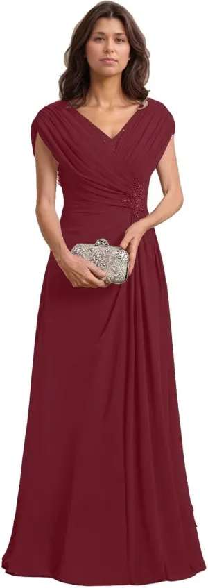 Womens Mother of The Bride Dresses for Wedding Chiffon A-Line Beaded Pleats Elegant Formal Evening Gowns