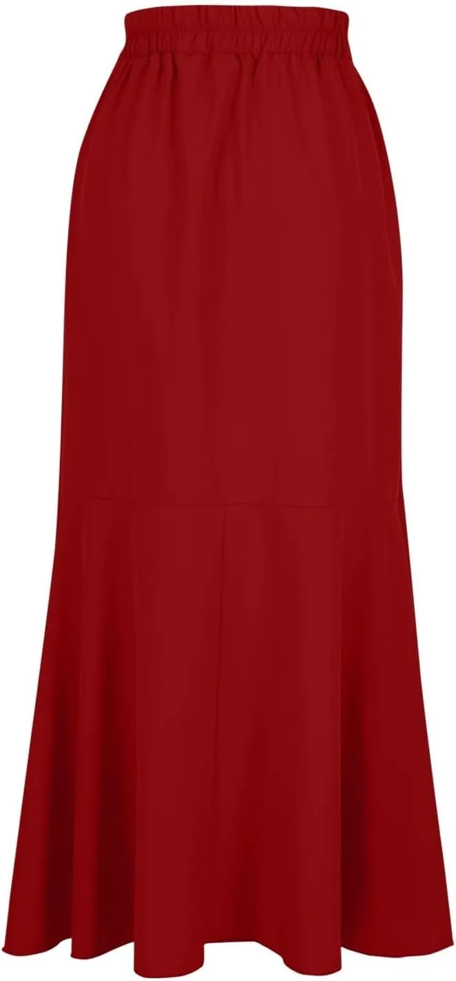Womens Ruffle Wrap Maxi Skirt Flare High Waist Asymmetrical Hem Elegant Beach with Slit Flowy Pleated Midi Skirt