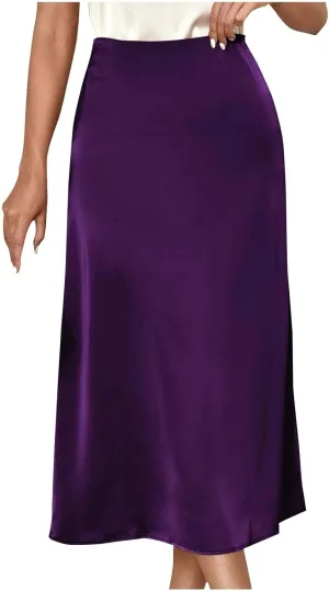 Women's Satin High Waisted Maxi Skirts Dressy Elegant Flared A-Line Long Skirts Trendy 2025 Summer New Casual Skirt