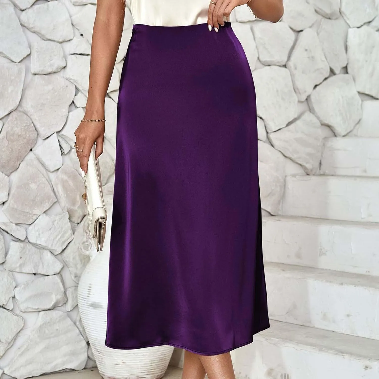 Women's Satin High Waisted Maxi Skirts Dressy Elegant Flared A-Line Long Skirts Trendy 2025 Summer New Casual Skirt