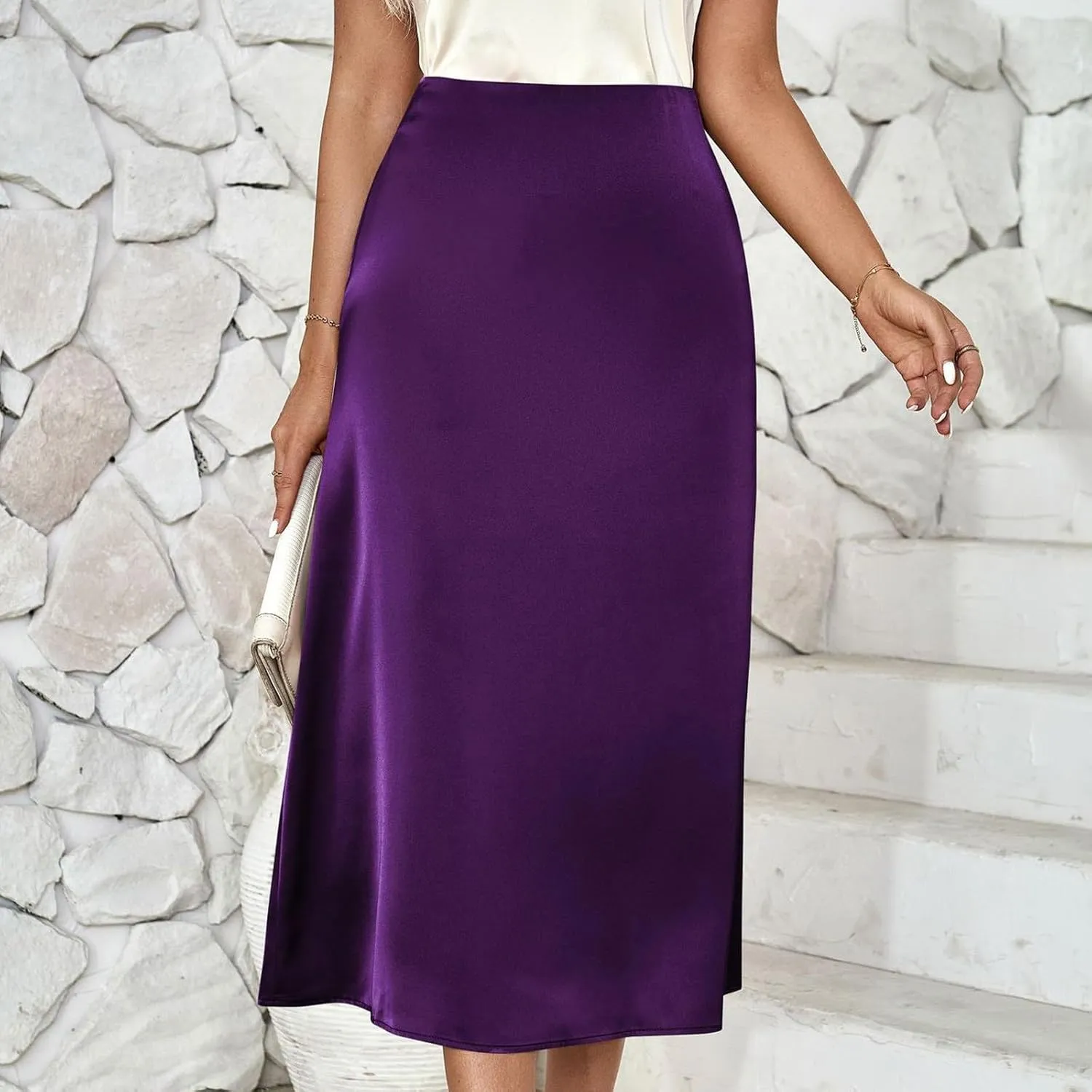Women's Satin High Waisted Maxi Skirts Dressy Elegant Flared A-Line Long Skirts Trendy 2025 Summer New Casual Skirt
