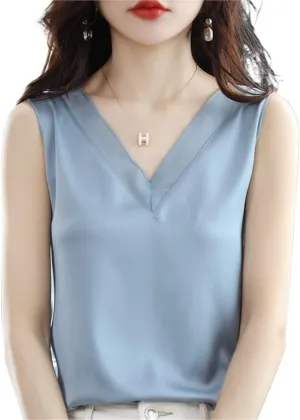 Women's Sleeveless V-Neck Camisole Y-Back Loose Fit Layering Top with Sheer Panel Office Wear Daily Basics