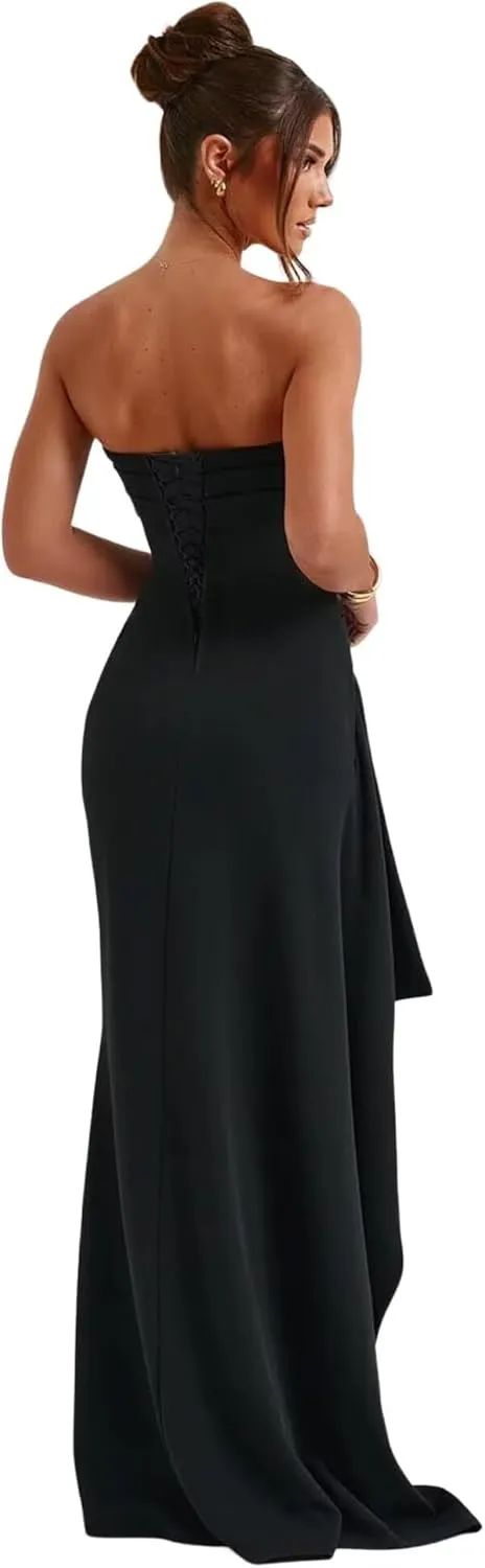Women's Strapless Chiffon Prom Dresses Long with Slit Mermaid Corset Formal Party Dress VS165