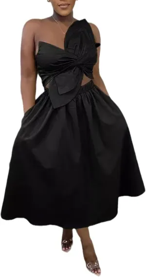 Women's Summer Dresses Sexy Sleeveless One Shoulder 3D Flower Ruched Bodycon Dress Cut Out A-Line Split Maxi Dresses