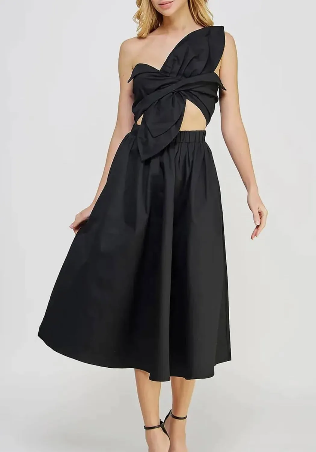 Women's Summer Dresses Sexy Sleeveless One Shoulder 3D Flower Ruched Bodycon Dress Cut Out A-Line Split Maxi Dresses