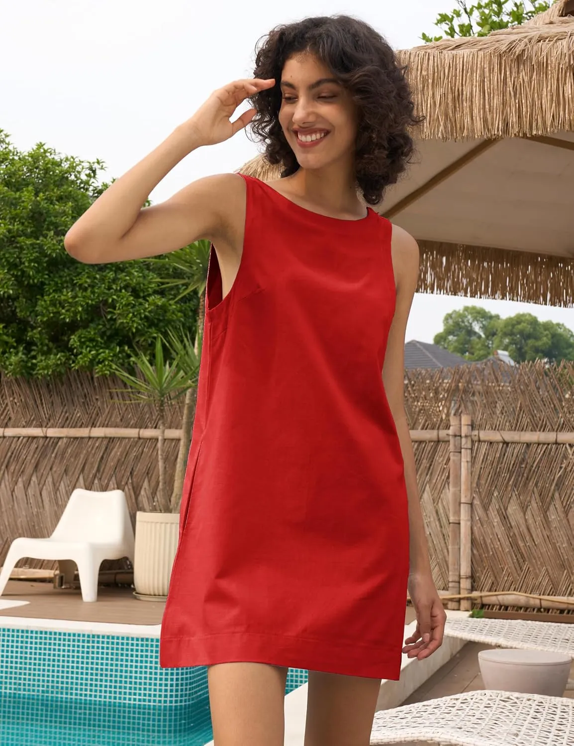 Womens Summer Open Back Sunshine Dresses 2024 Casual Beach Cotton Linen Mini Dress