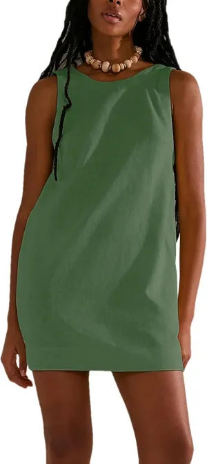 Womens Summer Open Back Sunshine Dresses 2024 Casual Beach Cotton Linen Mini Dress