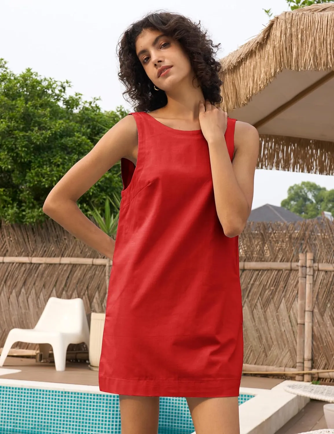 Womens Summer Open Back Sunshine Dresses 2024 Casual Beach Cotton Linen Mini Dress
