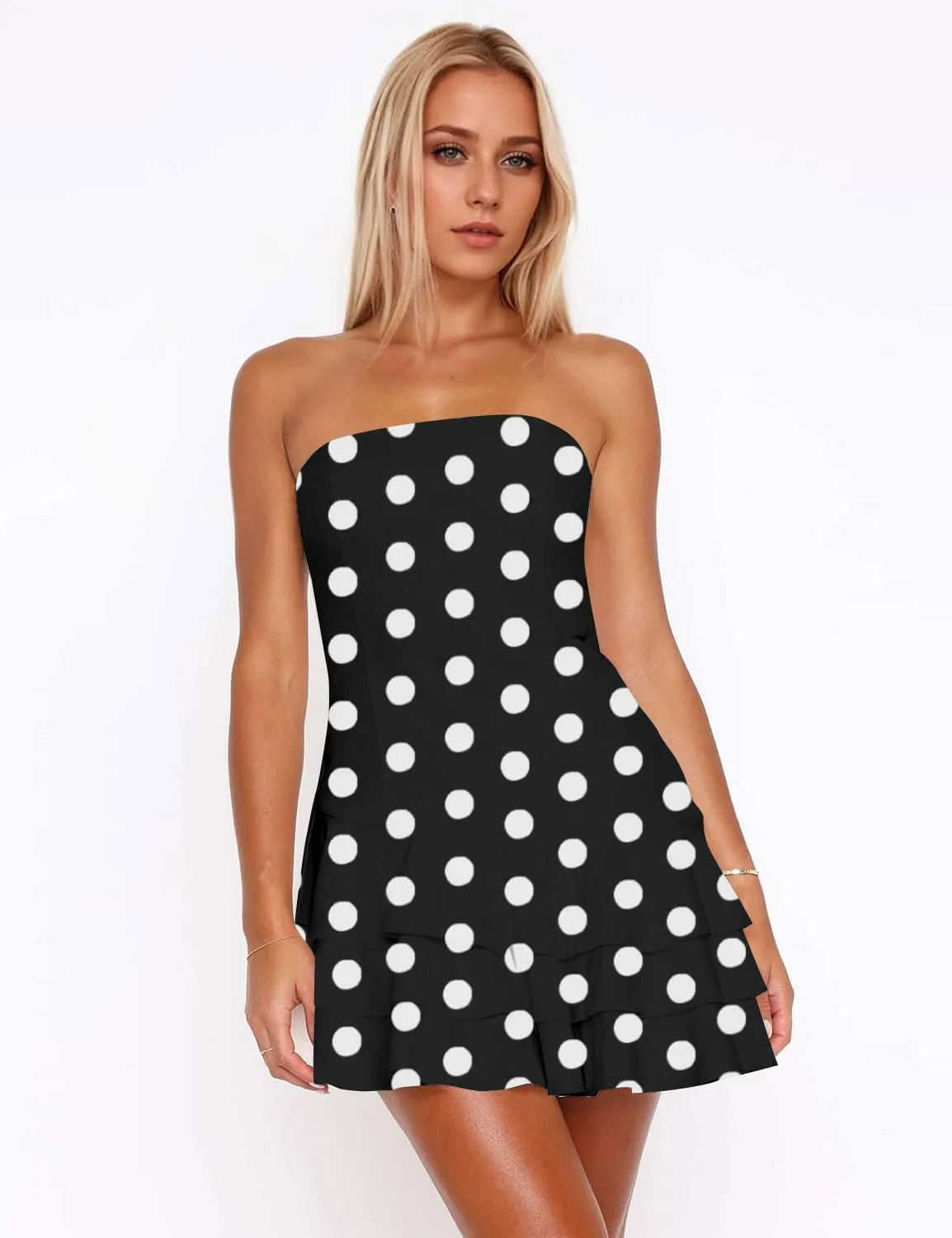Womens Summer Sexy Strapless Tube Dress Flowy Ruffle Layer Mini Dress Off Shoulder Backless Tiered Short Dress 2025