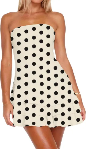 Womens Summer Sexy Strapless Tube Dress Flowy Ruffle Layer Mini Dress Off Shoulder Backless Tiered Short Dress 2025