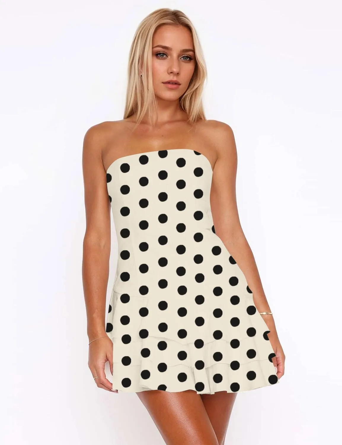 Womens Summer Sexy Strapless Tube Dress Flowy Ruffle Layer Mini Dress Off Shoulder Backless Tiered Short Dress 2025