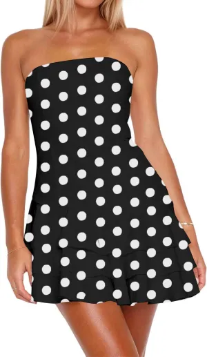 Womens Summer Sexy Strapless Tube Dress Flowy Ruffle Layer Mini Dress Off Shoulder Backless Tiered Short Dress 2025