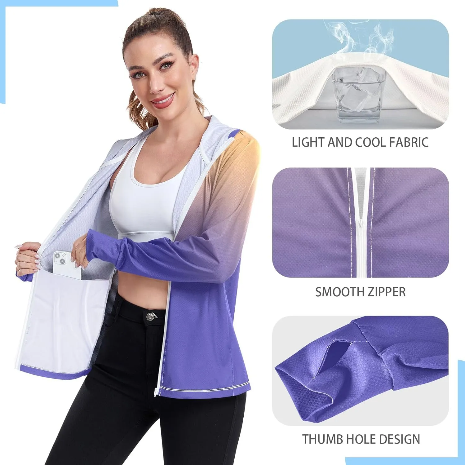 Womens Sun Protection Shirts Athletic Jacket with Thumb Holes Long Sleeve Spf 50 Cooling Shirts