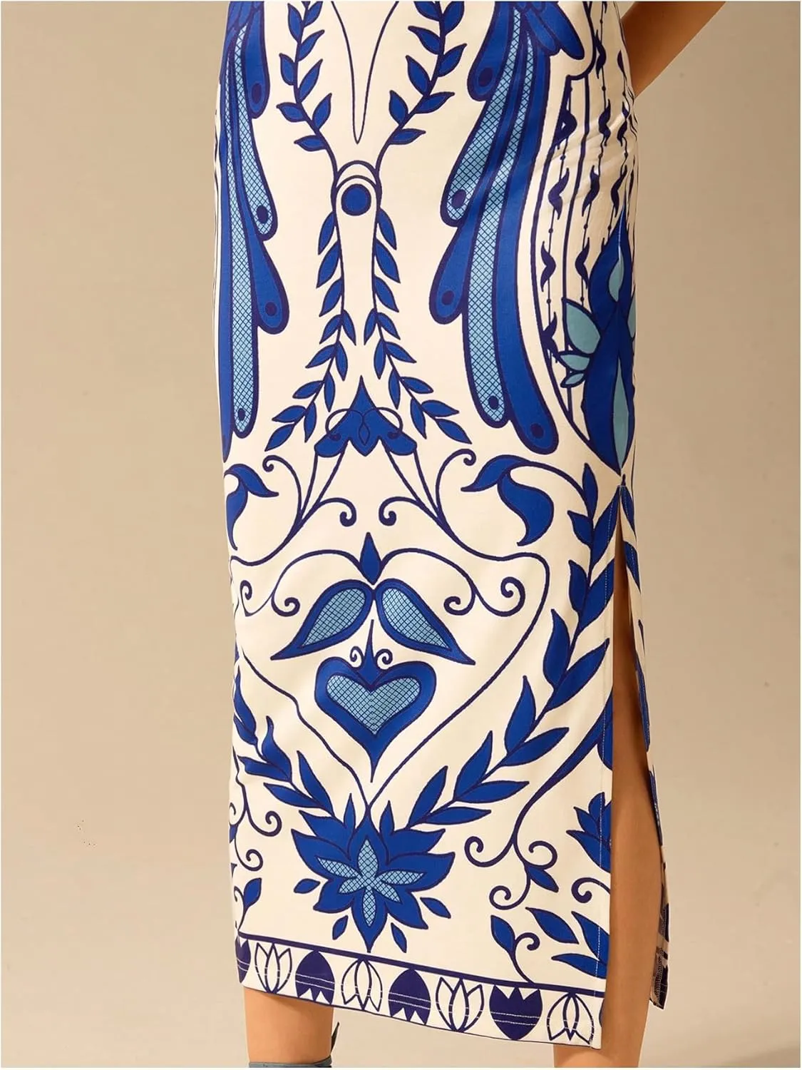 Women's Tropical Bodycon Tank Dress Elegant Summer Vacation Crewneck Split Thigh Long Maxi Dress Boho Sundress