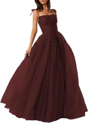 Women's Tulle Prom Dress A-Line Evening Party Gown 2025 Backless Bridesmaid Dresses Spaghetti Straps Princess Dress