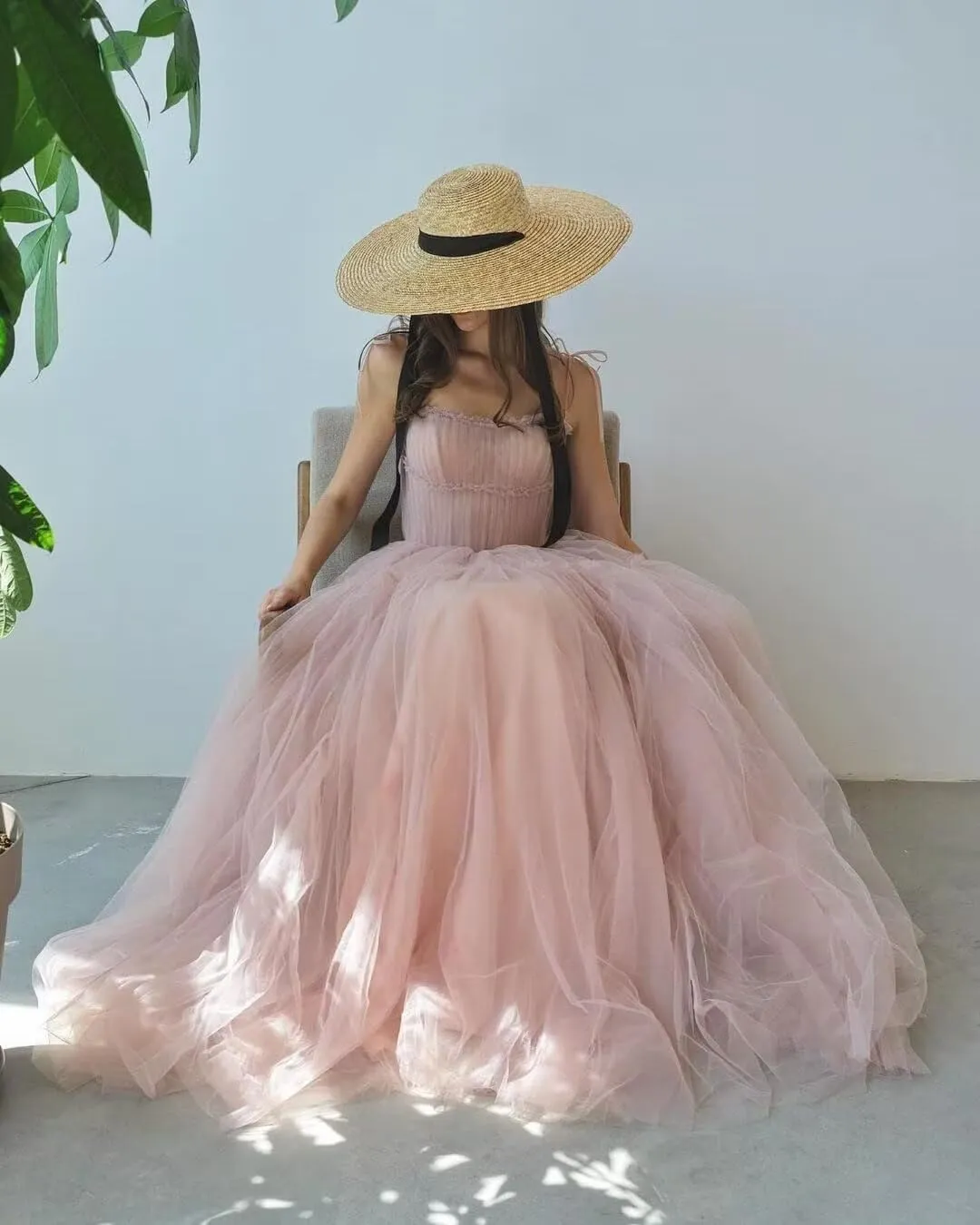 Women's Tulle Prom Dress A-Line Evening Party Gown 2025 Backless Bridesmaid Dresses Spaghetti Straps Princess Dress