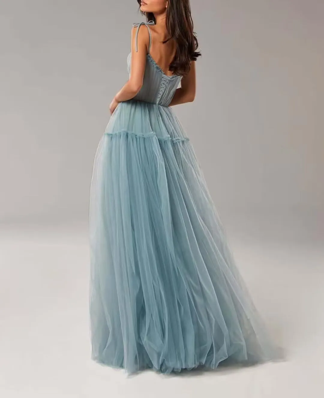 Women's Tulle Prom Dress A-Line Evening Party Gown 2025 Backless Bridesmaid Dresses Spaghetti Straps Princess Dress