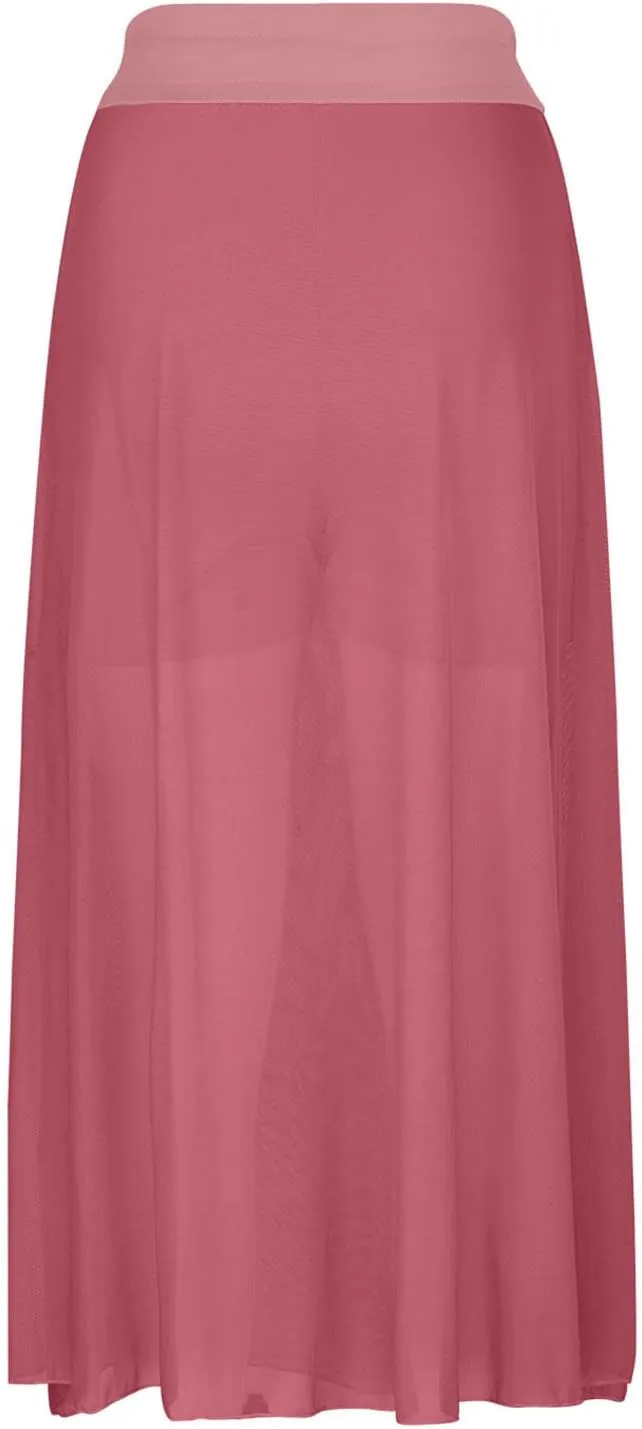Women's Tulle Skirts Midi Elastic High Waist Flowy Pleated A-Line Mesh Party Long Skirts Swing Summer Beach Skirts