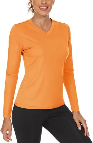 Women's V Neck Hiking Shirts Lightweight Long Sleeve Quick Dry T-Shirts Outdoor Pullovers