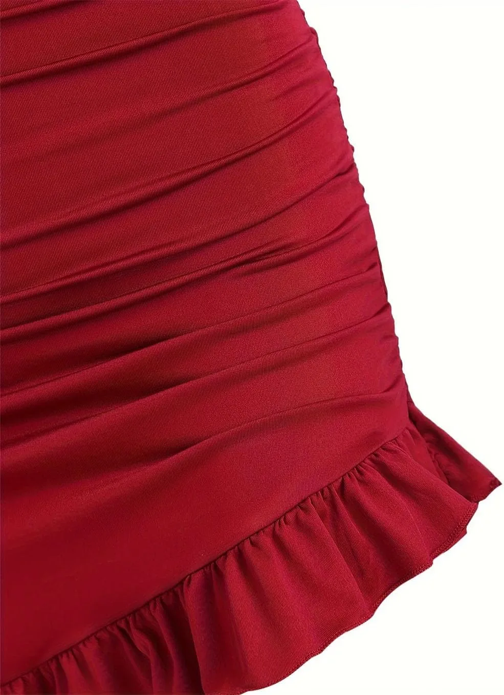 Women's V-Neck Solid Color Pleated Irregular Elastic Suspender Skirt