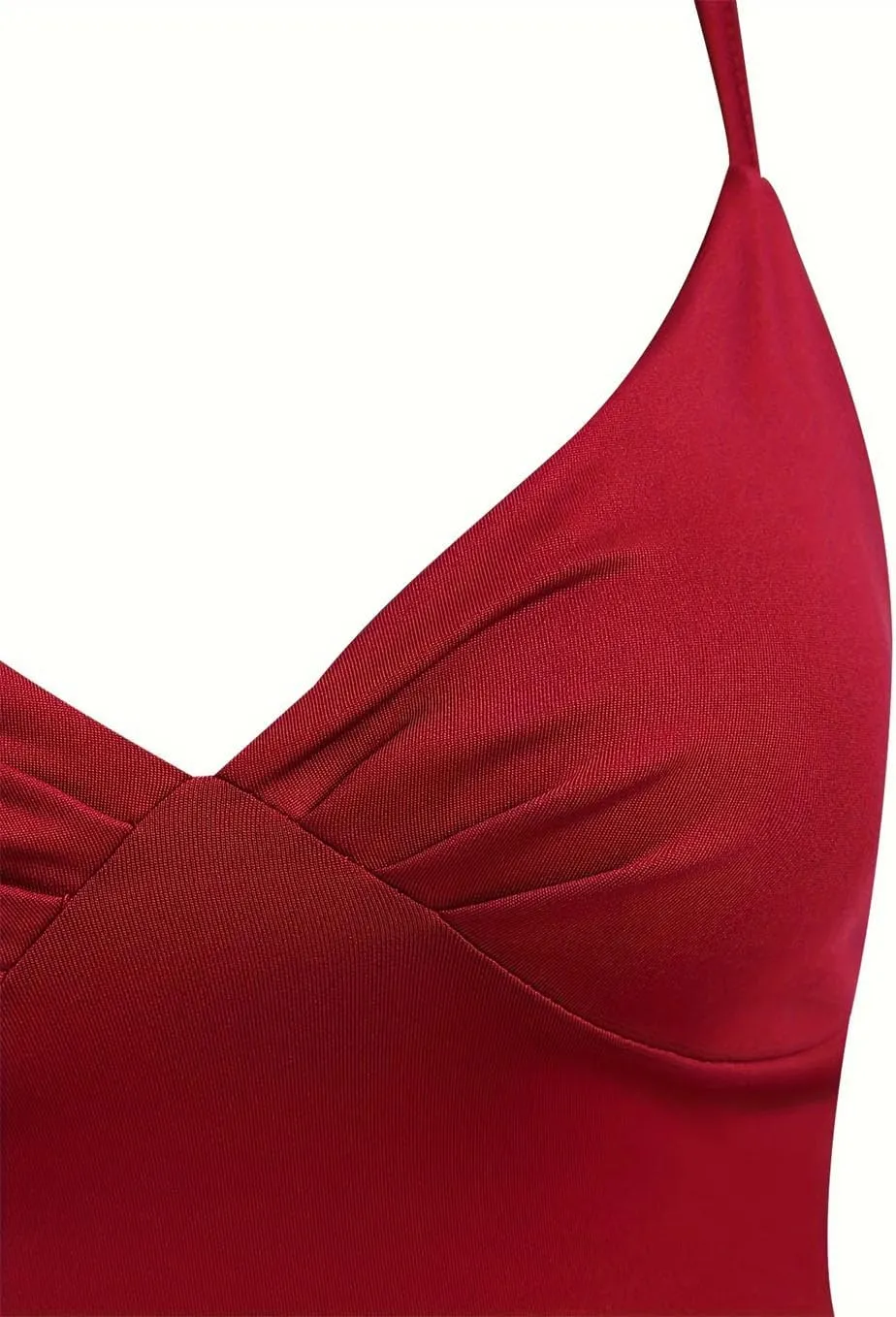 Women's V-Neck Solid Color Pleated Irregular Elastic Suspender Skirt