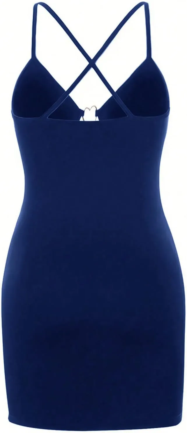 Women's Y2K Sexy Cut Out Dress Spaghetti Strap Slim Fitted Mini Dress Heart Cami Bodycon Dresses