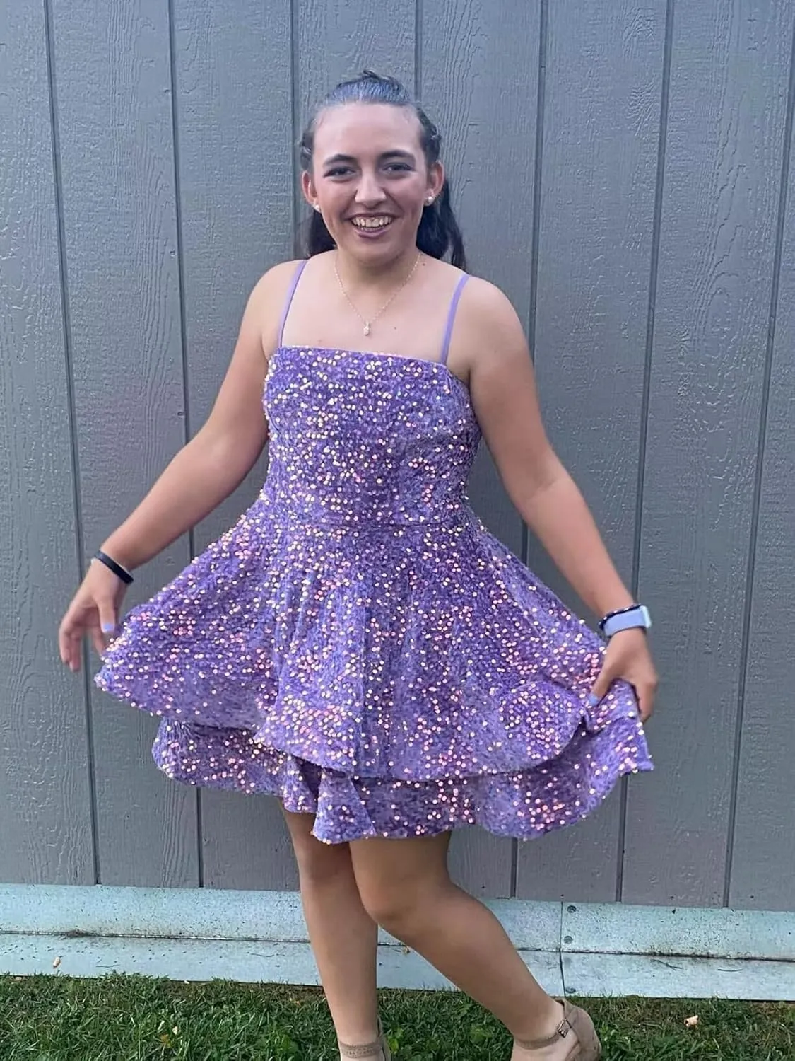 YOFF Sequin Short Homecoming Dresses for Teens 2025 Sparkly Spaghetti Straps Sweet 16 Prom Cocktail Dress YO070