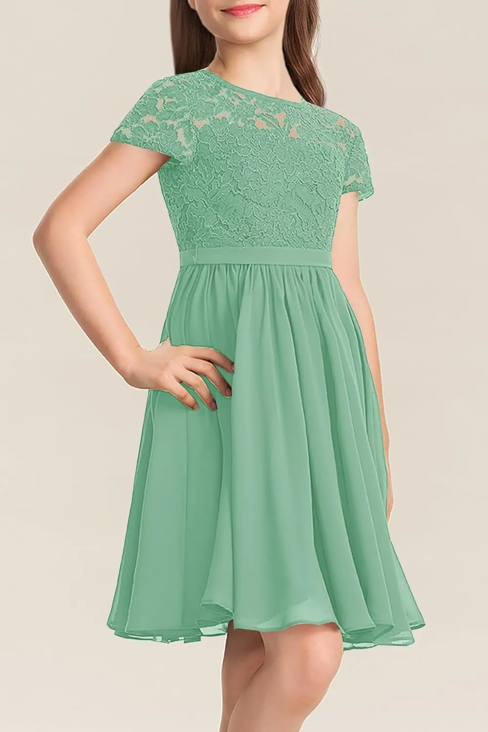 YOVION Flower Girls Dress Crew Neck Elegant Lace A-Line Formal Wedding Party Dresses for 6-12 Years