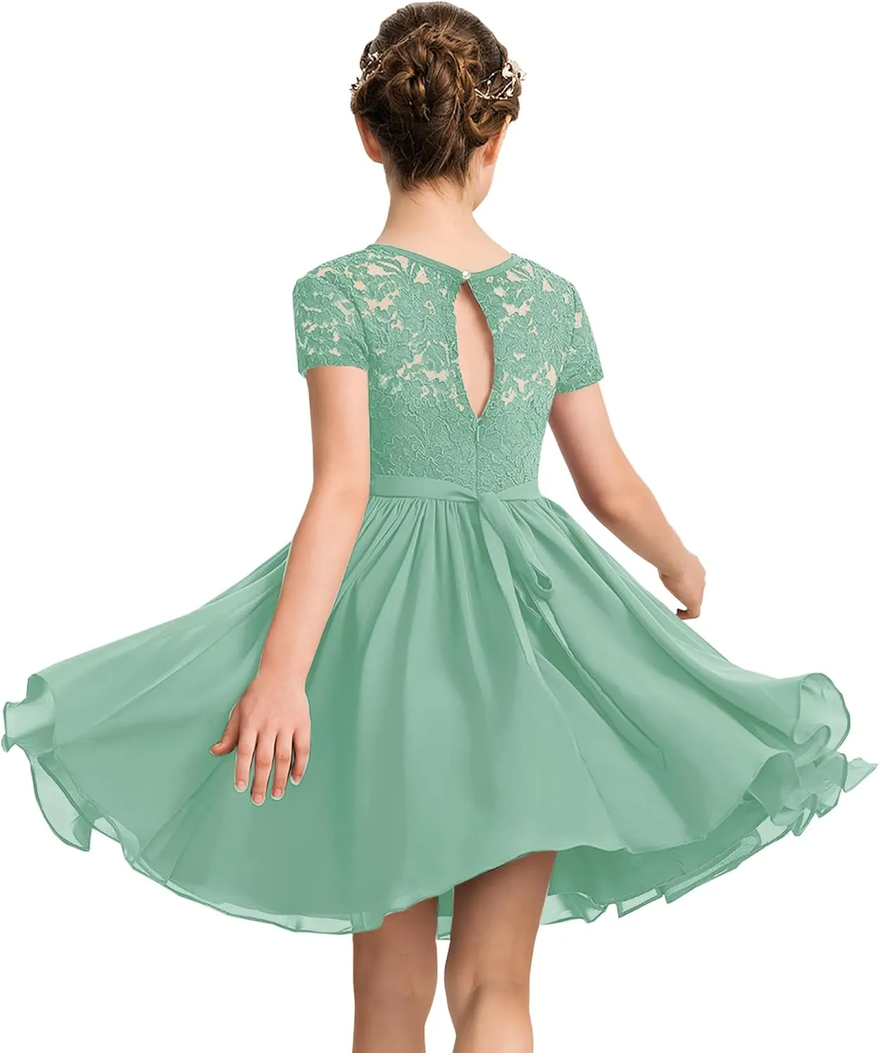 YOVION Flower Girls Dress Crew Neck Elegant Lace A-Line Formal Wedding Party Dresses for 6-12 Years