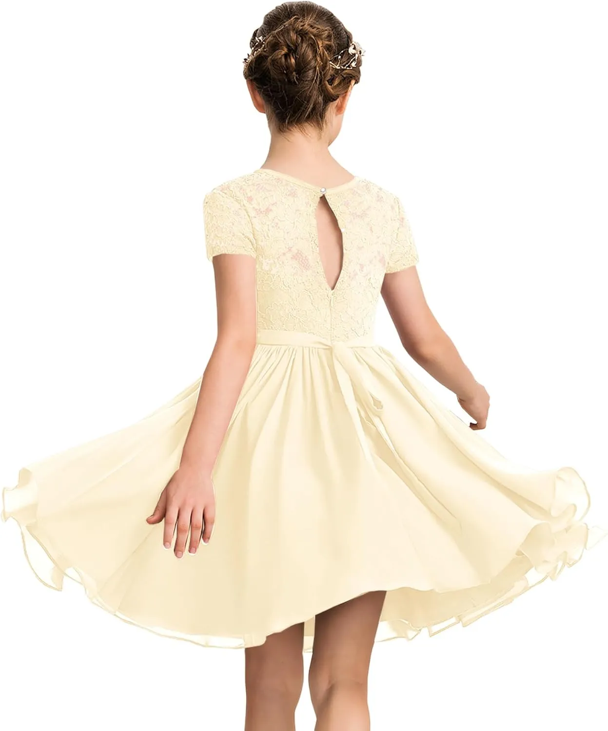 YOVION Flower Girls Dress Crew Neck Elegant Lace A-Line Formal Wedding Party Dresses for 6-12 Years