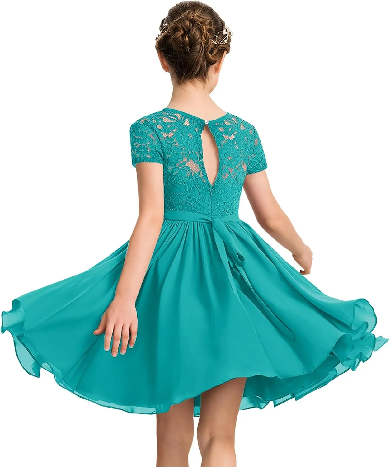 YOVION Flower Girls Dress Crew Neck Elegant Lace A-Line Formal Wedding Party Dresses for 6-12 Years