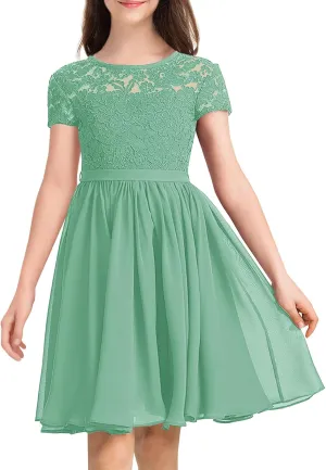 YOVION Flower Girls Dress Crew Neck Elegant Lace A-Line Formal Wedding Party Dresses for 6-12 Years