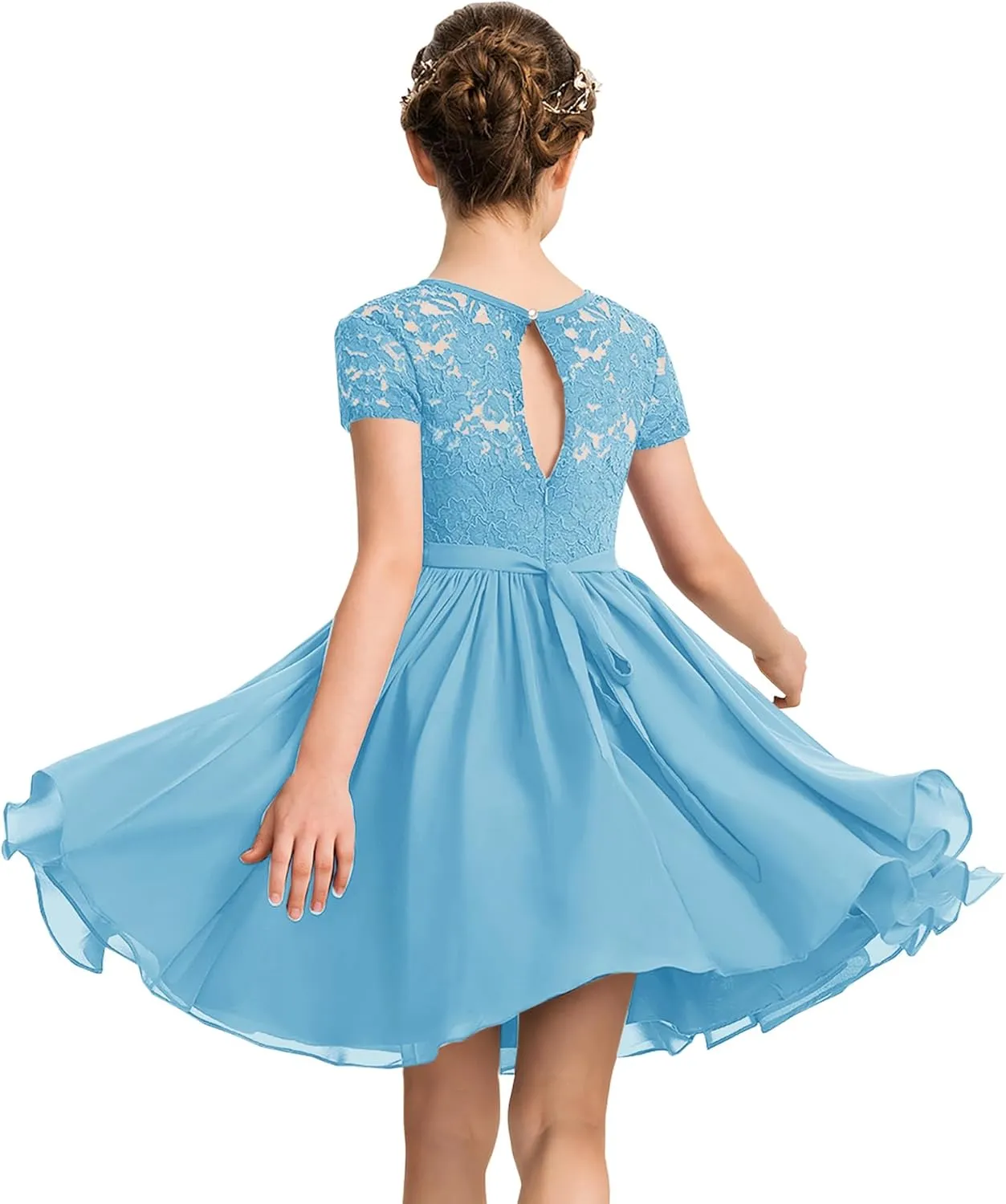 YOVION Flower Girls Dress Crew Neck Elegant Lace A-Line Formal Wedding Party Dresses for 6-12 Years