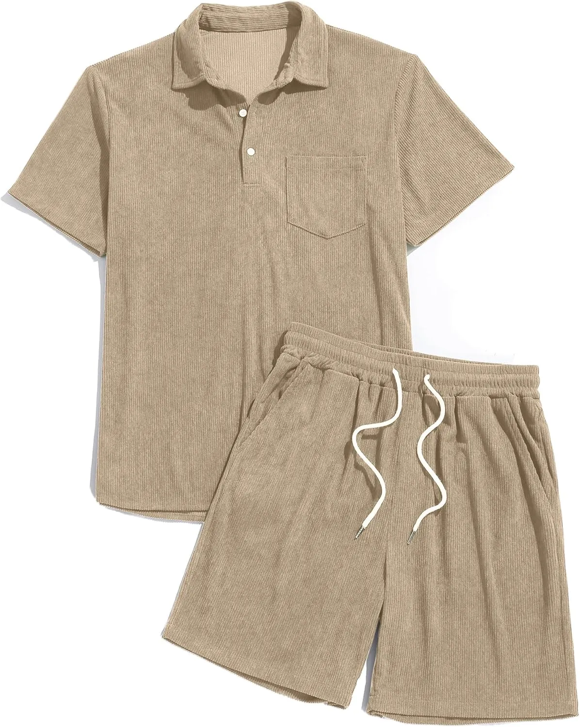 ZAFUL Men's Corduroy 2 Piece Polo Shirt Summer Shorts Set Casual 1/4 Button Outfits, Ideal for Vacation Beach & Daily Wear