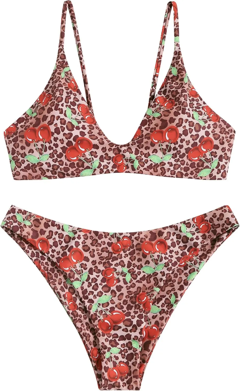 ZAFUL Women's Tie Back Padded High Cut Bralette Bikini Set Two Piece Swimsuit