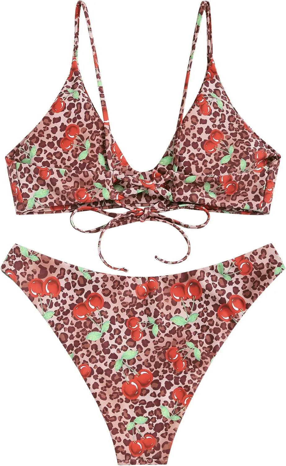ZAFUL Women's Tie Back Padded High Cut Bralette Bikini Set Two Piece Swimsuit
